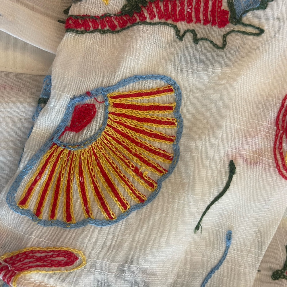 Coastal Embroidered Beach Cover Up Midi Shirt Dress Ocean Theme Lemons Resort S - Picture 5 of 14